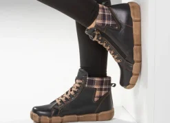 Andrea Conti Schnür-Bootie mit Schaftrand aus kariertem Textil