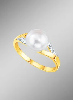 Bezaubernder Damenring mit Brillanten und Süßwasser-Zuchtperle