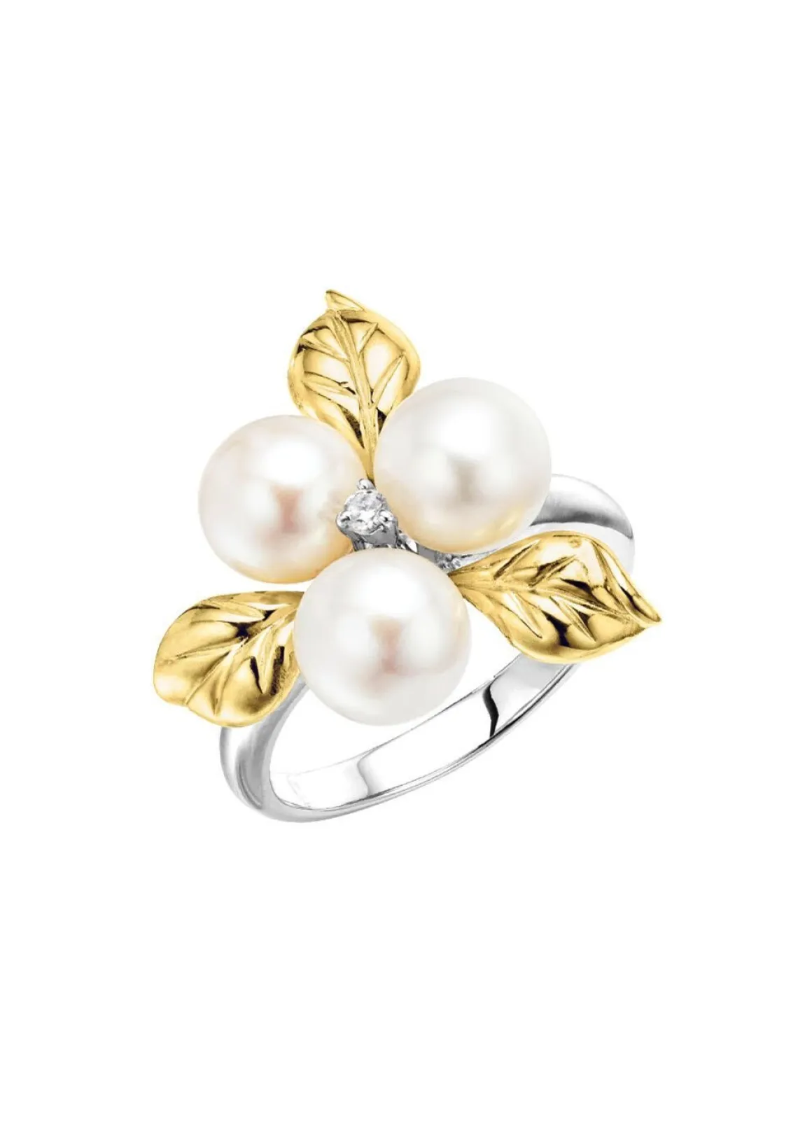 Blühende Eleganz: Damenring mit Muschelkernperlen und synth. Zirkonia