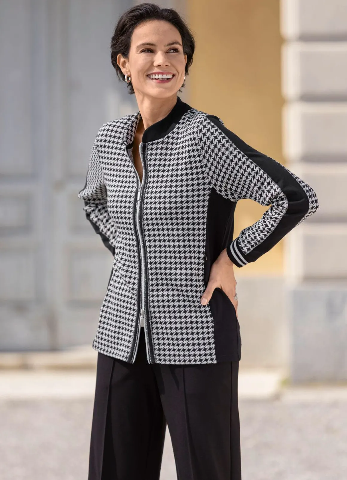 Blusenjacke mit Hahnentritt-Dessin