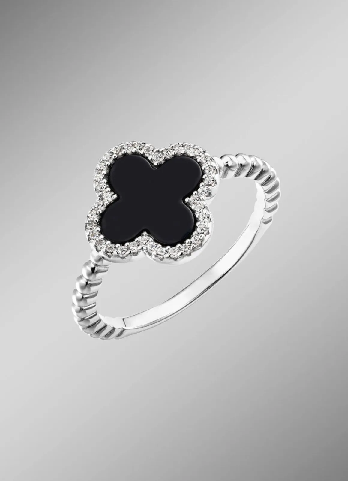 Damenring aus Silber mit Onyx und Zirkonia