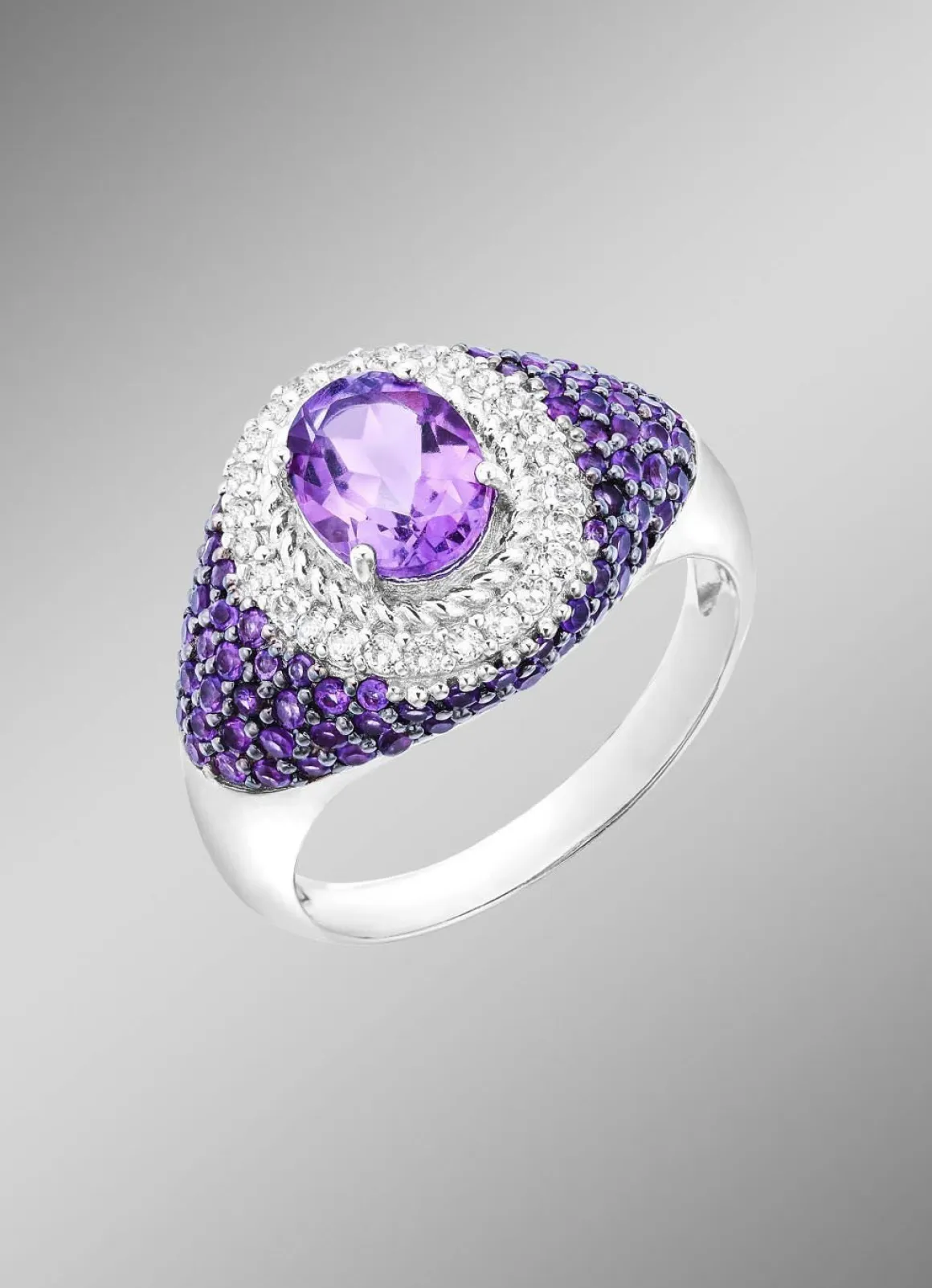 Damenring mit echt Amethyst und echt Weißtopas