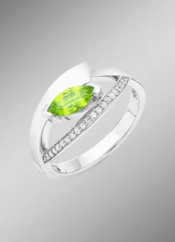 Damenring mit echt Peridot und synth. Zirkonia