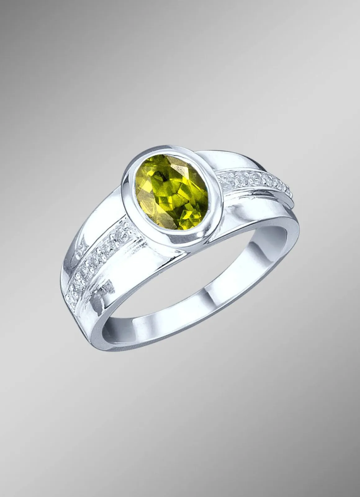 Damenring mit echt Peridot und synth. Zirkonia