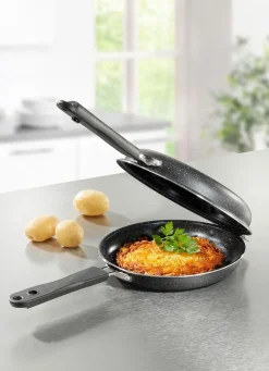 Doppelpfanne mit Antihaftbeschichtung – perfekt für Rösti, Pfannkuchen und Omelett