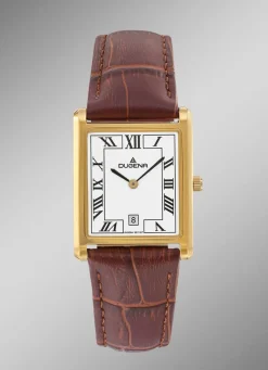 Dugena-Quartz-Herrenuhr mit Edelstahlgehäuse und Lederband