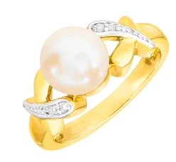 Edler Damenring mit Diamanten und Akoya-Perle