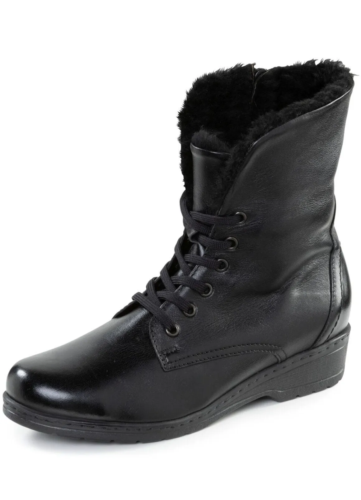 ELENA EDEN Schnür-Stiefelette mit umschlagbarem Lammfellkragen