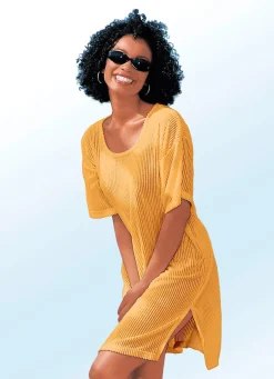 Frottier-Kleid mit Streifenstruktur und kurzen Ärmeln