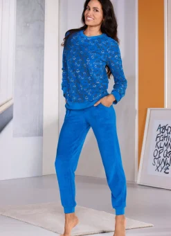 Frottierstretch Schlafanzug mit Rundhals und Bündchen