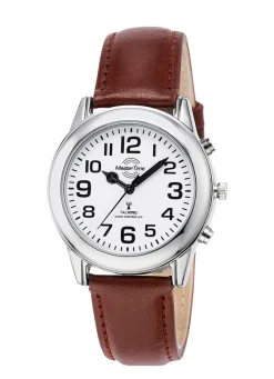 Funk-Herrenuhr mit Lederband und sprechender Zeitansage