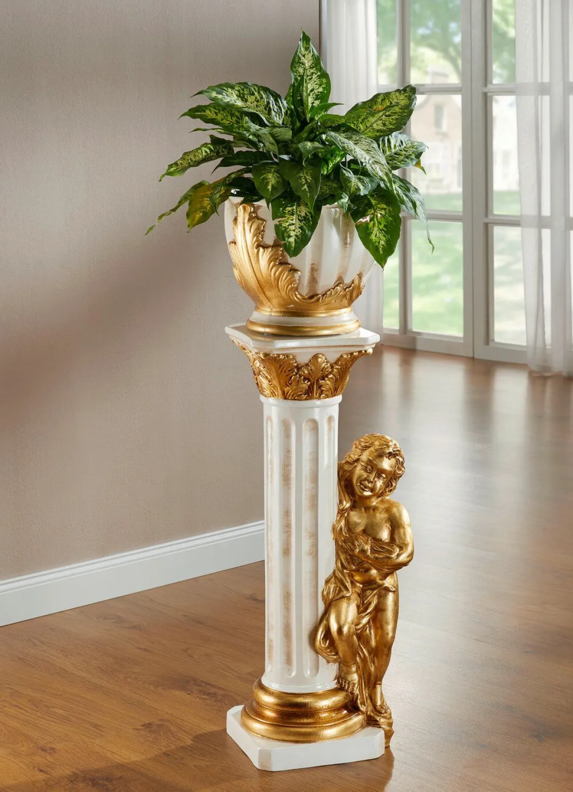 Handbemalte Säule mit Übertopf