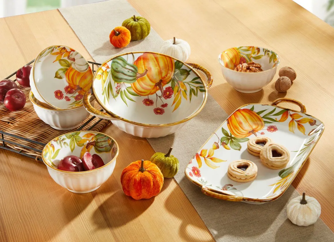 Herbstliches Porzellan-Set, 6-teilig