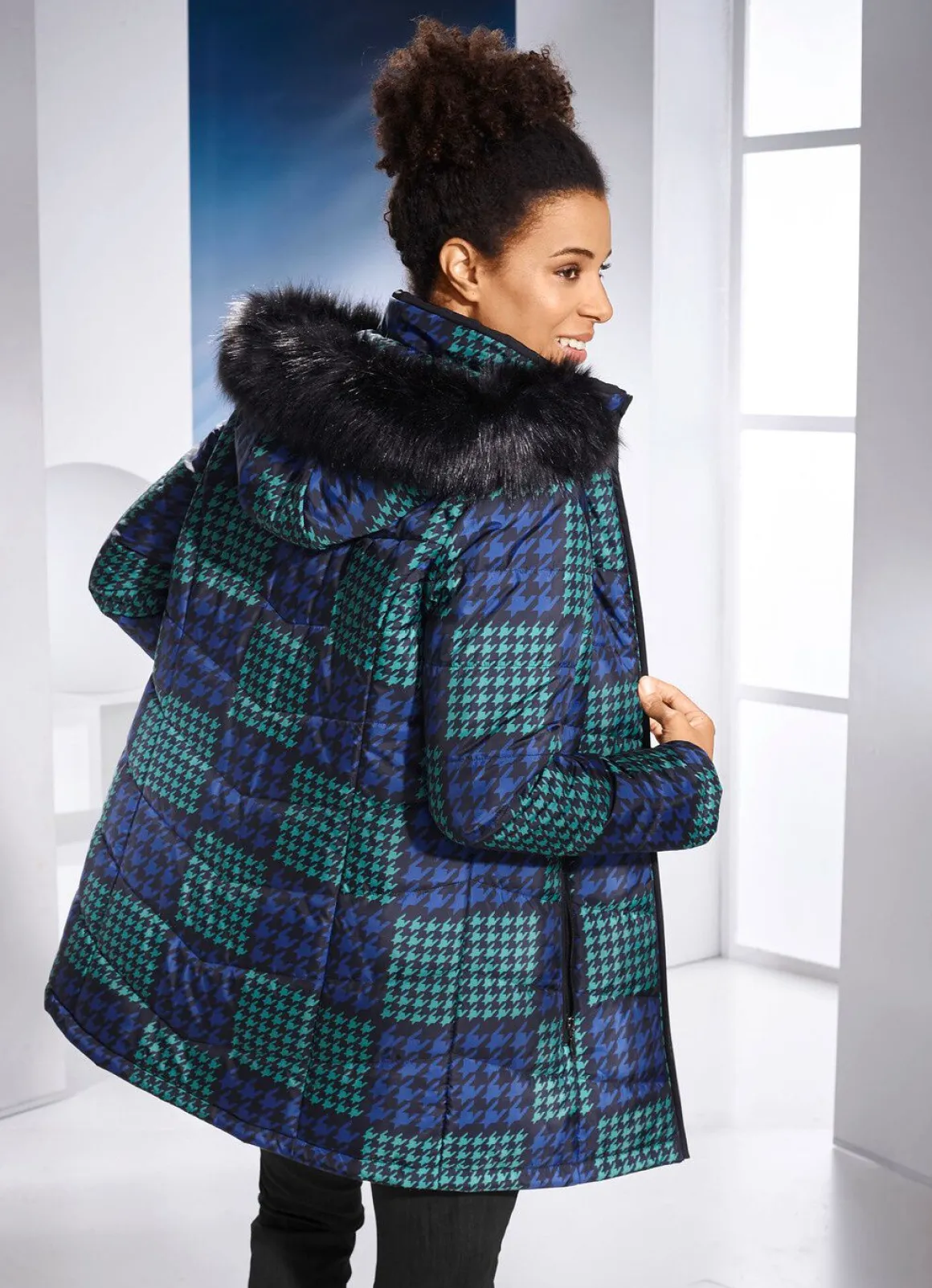 Jacke mit Hahnentritt-Dessin