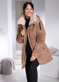 Jacke mit Kunstpelz-Besatz am Kragen