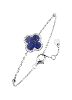 Kleeblatt-Armband mit echt Lapislazuli und synth. Zirkonia
