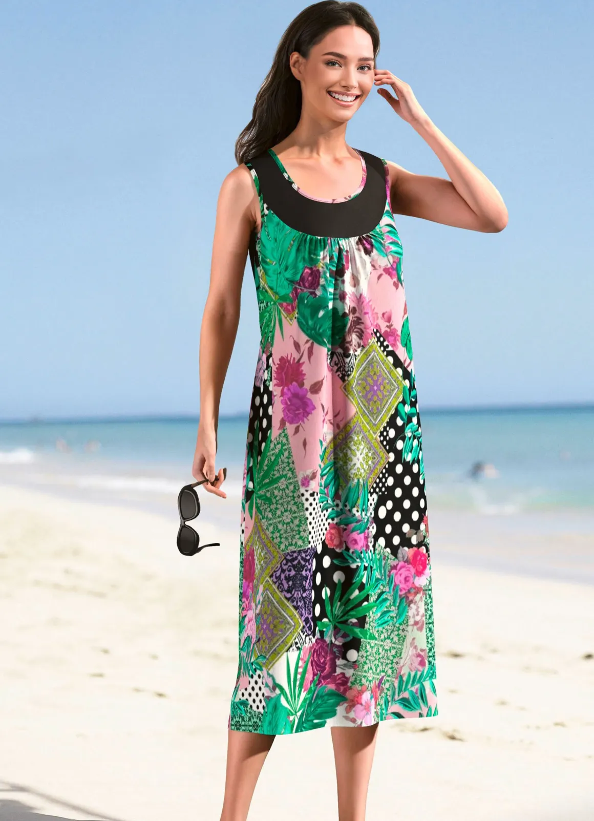 Kleid mit farbbrillantem Druckdessin, ärmellos
