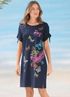Kleid mit platziertem Druckdessin und raffbaren Ärmeln