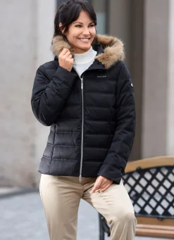 Kurzjacke mit abnehmbarem Kunstpelz-Besatz