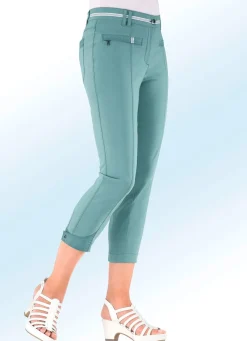 7/8-lange Hose mit kontrastfarbenem Zierband