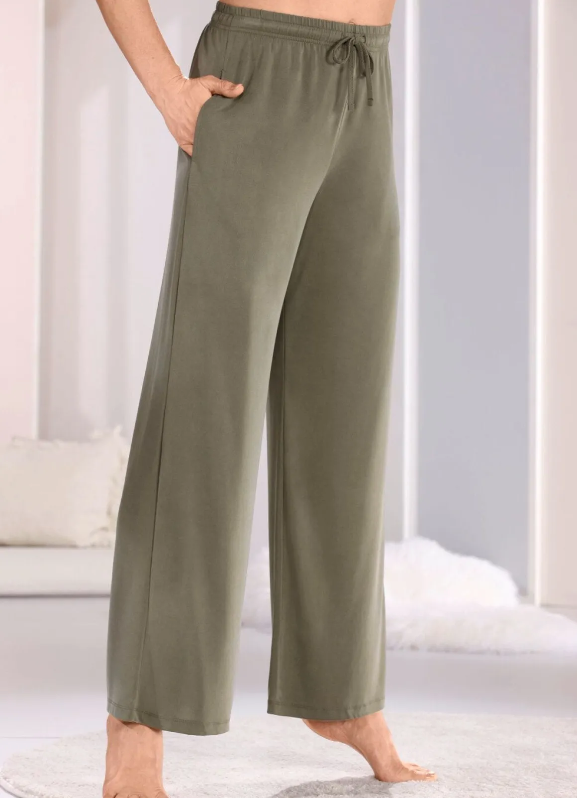 Lange Laurina Lounge-Hose, mit Kordelzug und Taschen