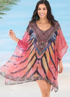 Laurina Tunika mit Schmucksteinchen, leicht transparent