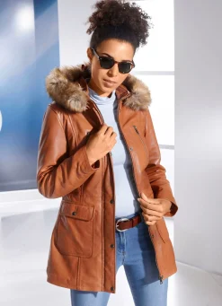 Lederjacke mit Webpelzbesatz