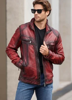 Lederkurzjacke mit Brusttaschen
