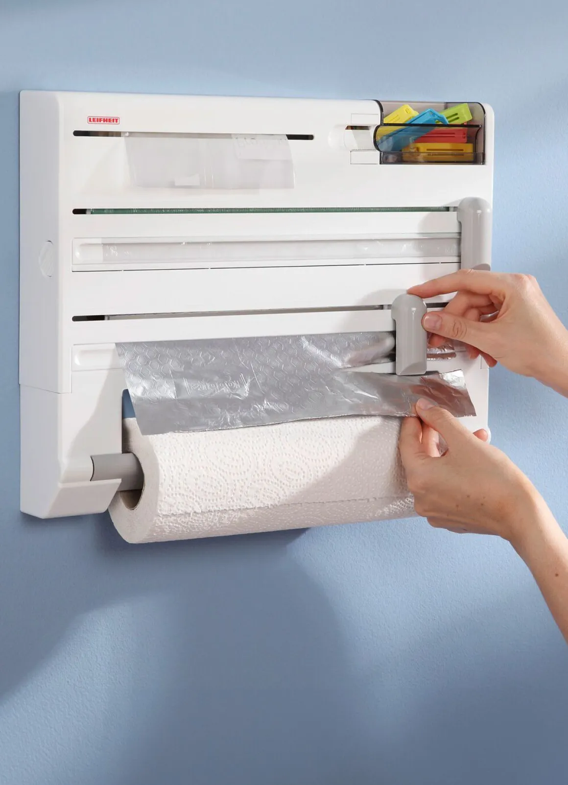 Leifheit Wandrollenhalter mit Tesafilm-Spender und Kleinteile-Box