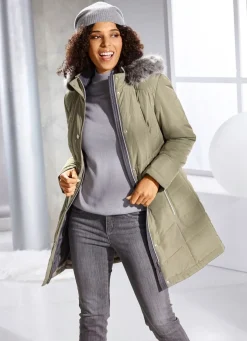Longjacke mit abnehmbarem Kunstpelz-Besatz