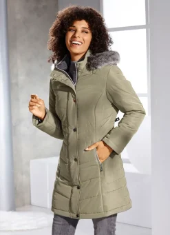Longjacke mit abnehmbarem Kunstpelz-Besatz