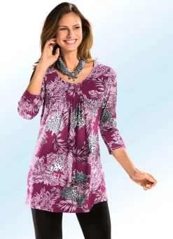 Longshirt mit Allover-Dessin in 3 Farben