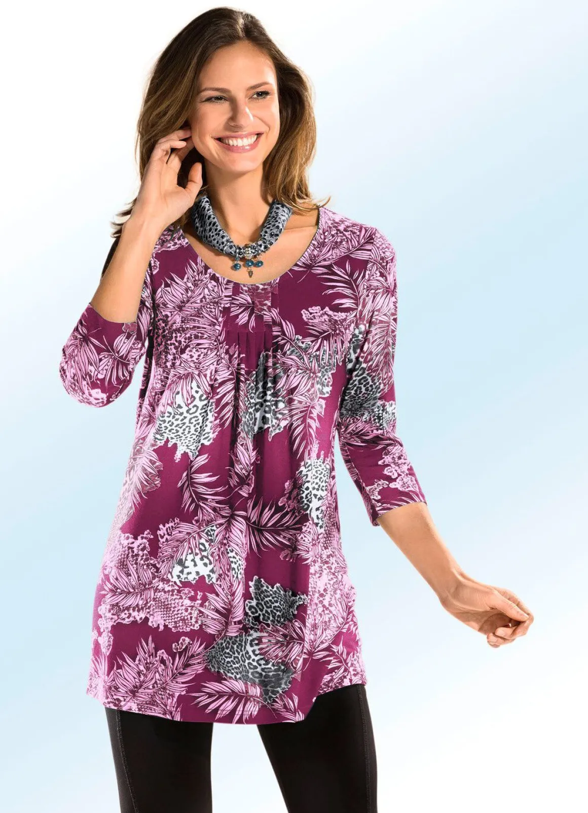Longshirt mit Allover-Dessin in 3 Farben