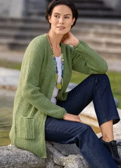 Long-Strickjacke in Perlfang