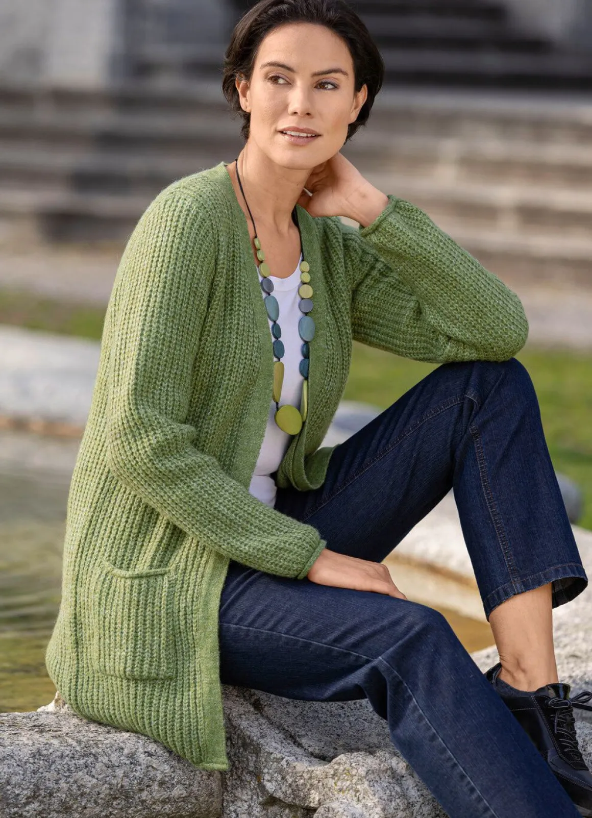 Long-Strickjacke in Perlfang
