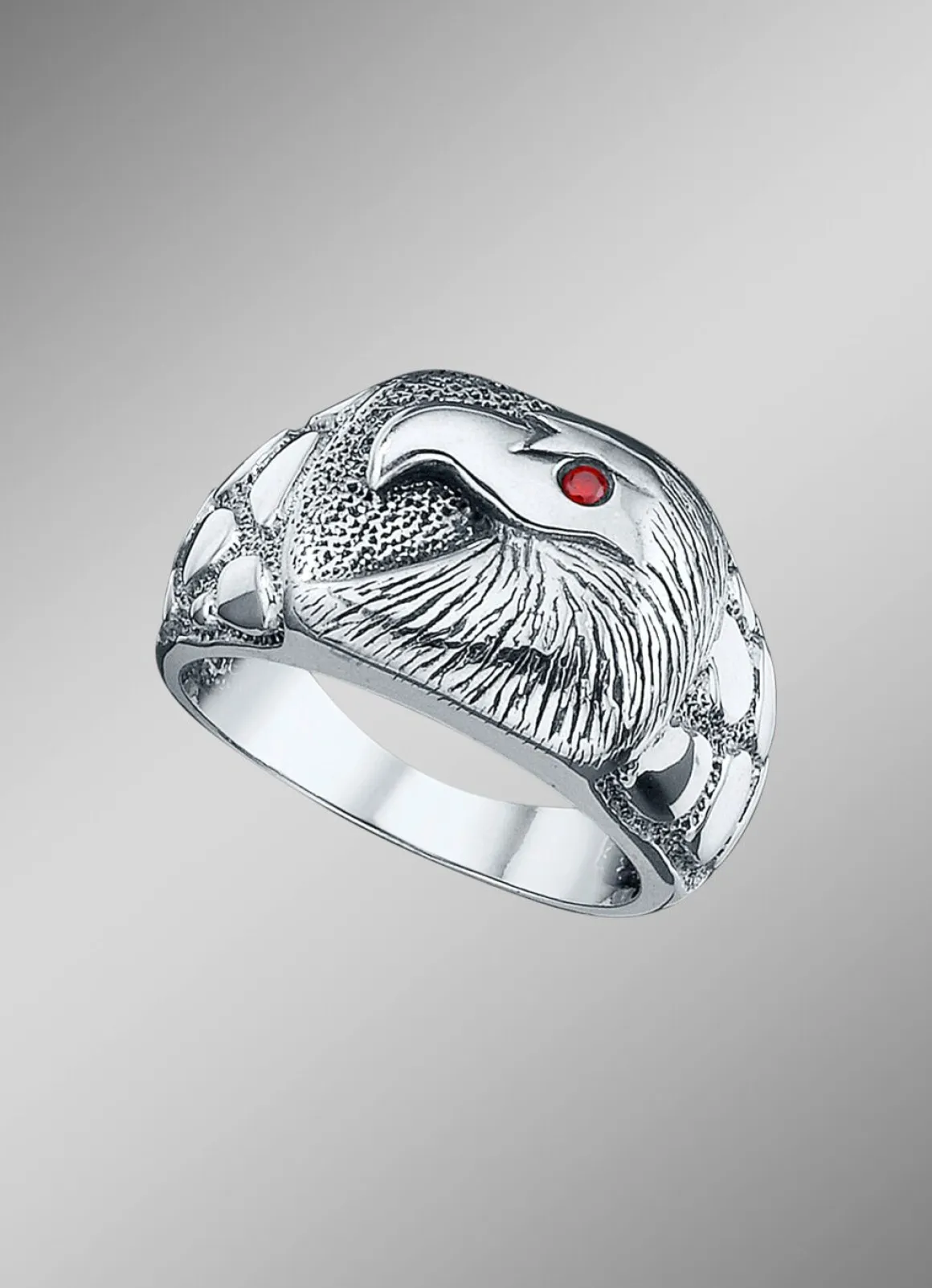 Massiver Herrenring mit Adler und echt Granat