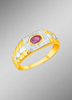 Massiver Partnerring mit 14 Diamanten und echtem Rubin