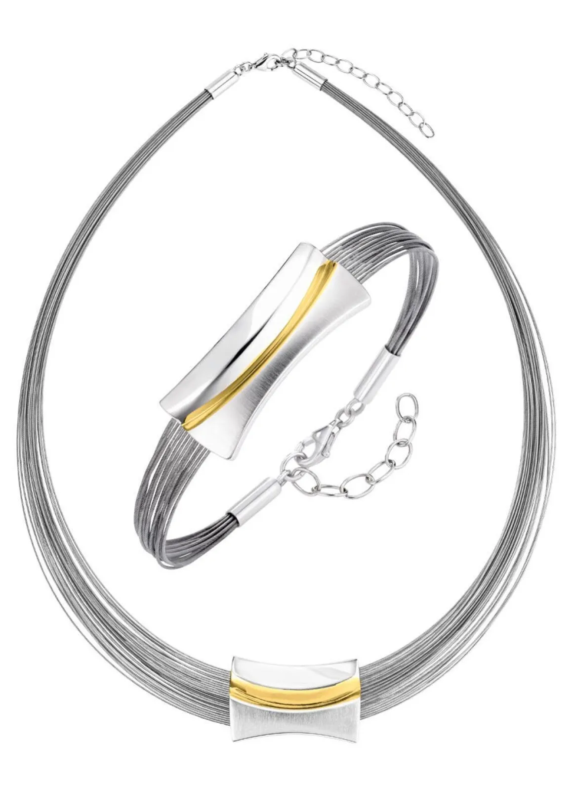 Moderne Garnitur in Bicolor aus Silber 925/- fein und Stahl