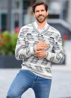 Modischer V-Pullover mit Intarsienmuster