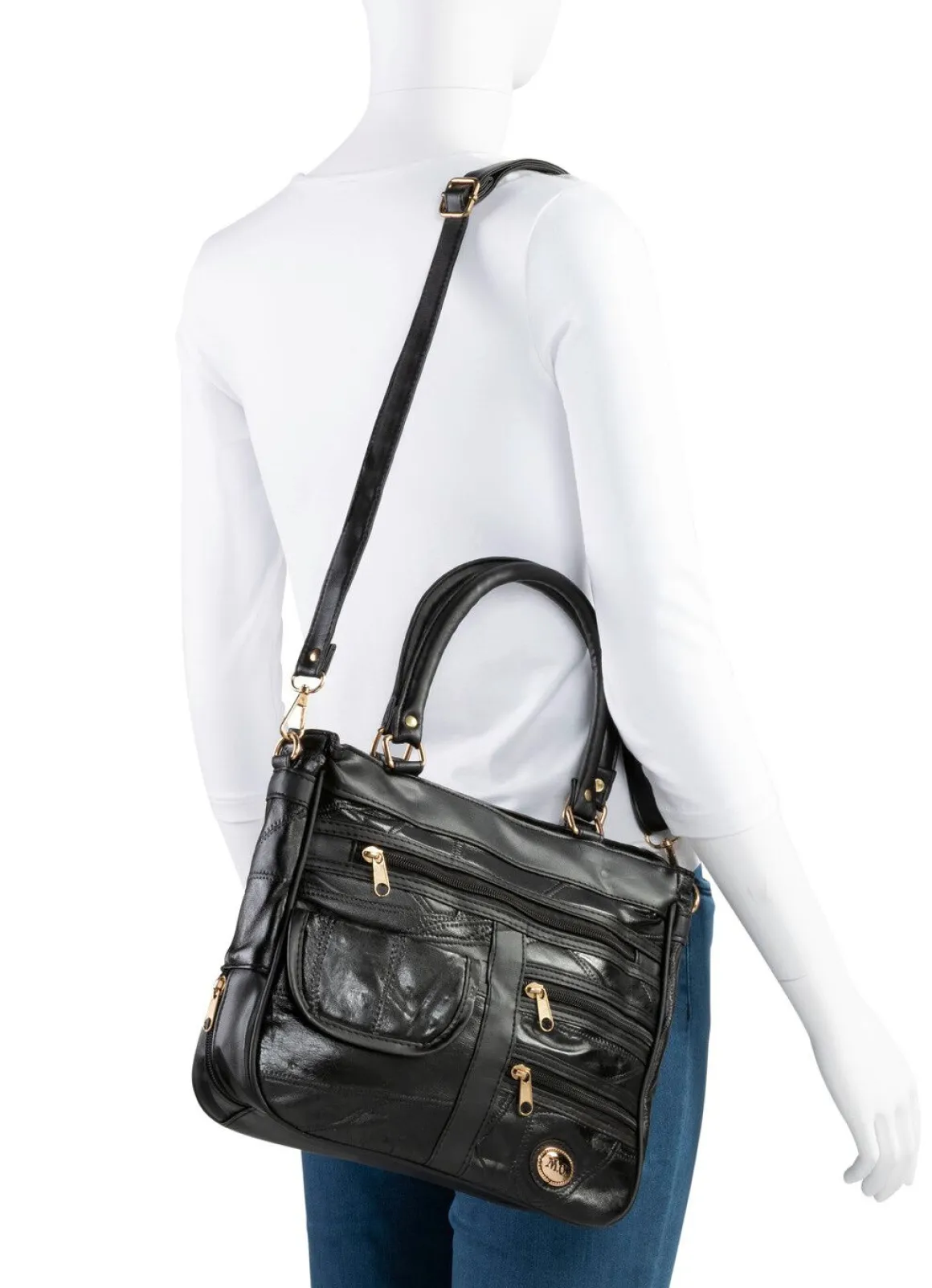 Patchwork-Tasche mit abnehmbarem Umhängeriemen