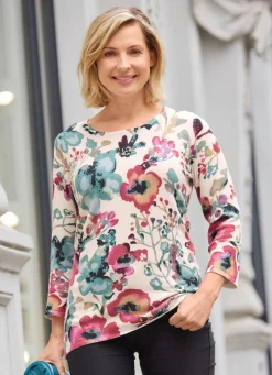 Pullover in Feinstrick mit Floraldessin