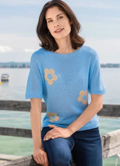 Pullover mit Glitzer in Blumenmotiven