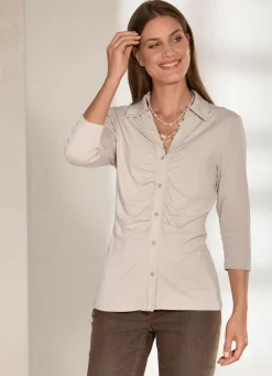 Raffinierte Shirtbluse mit Polokragen in 3 Farben