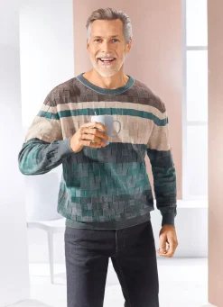 Rundhalspullover mit Strukturmix in 2 Farben
