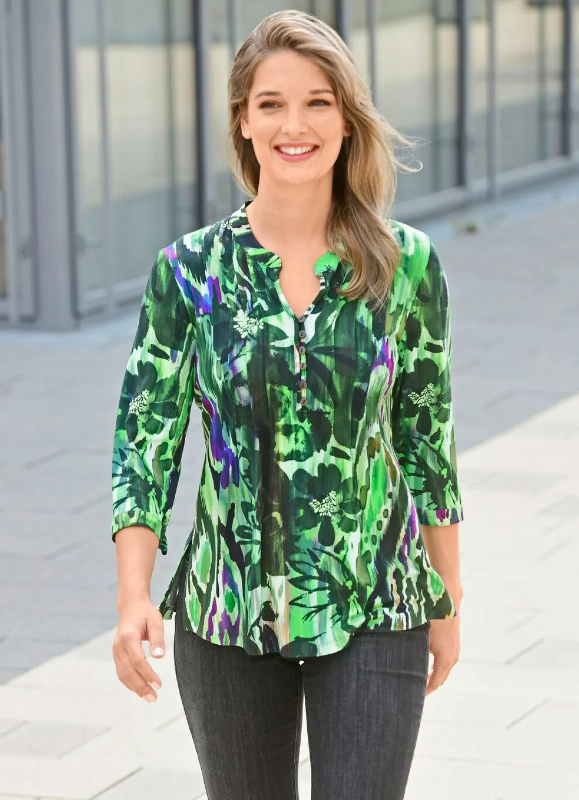 Shirt-Tunika mit Schlingenknopfleiste