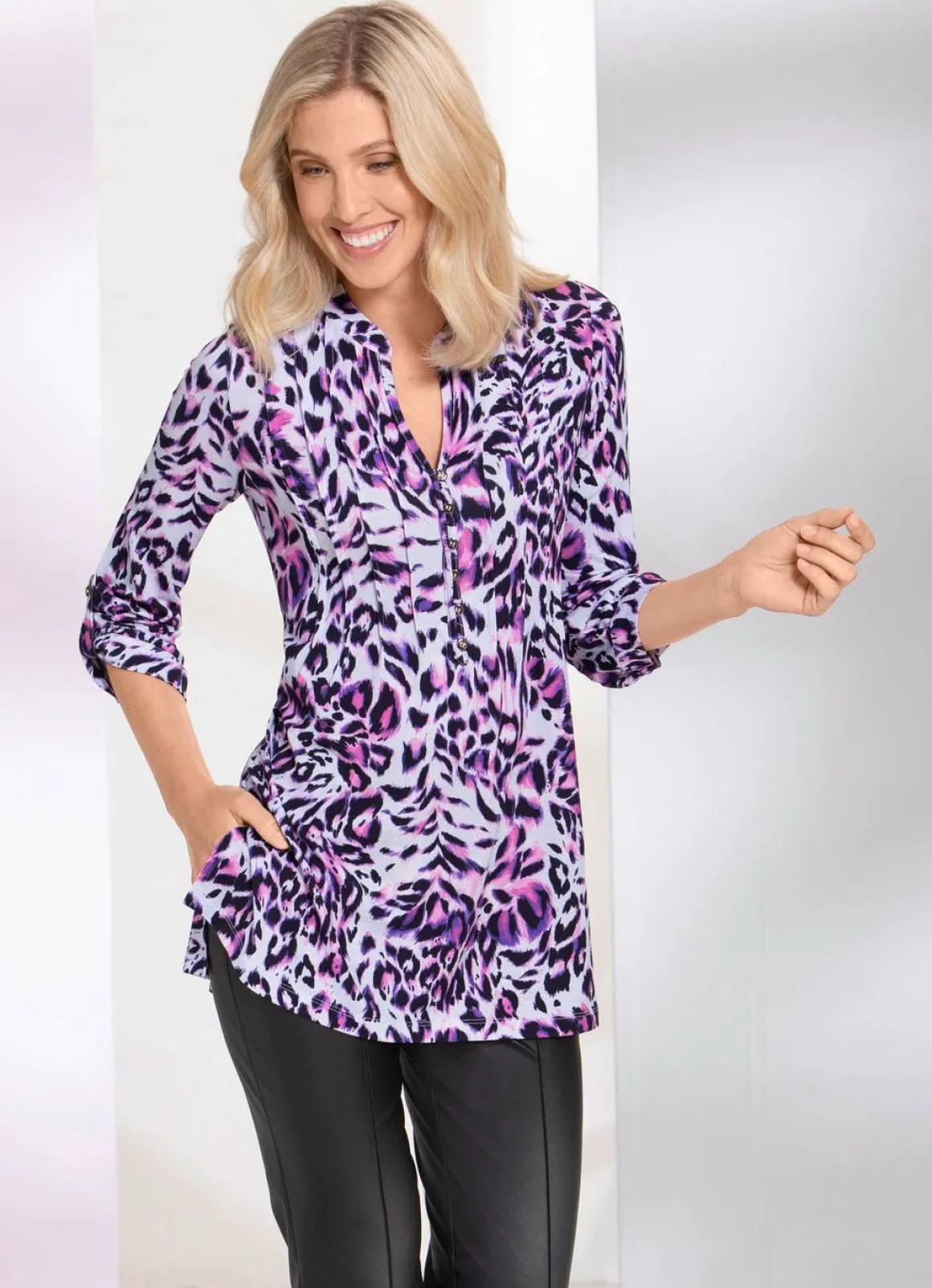 Shirt-Tunika mit Stehkragen