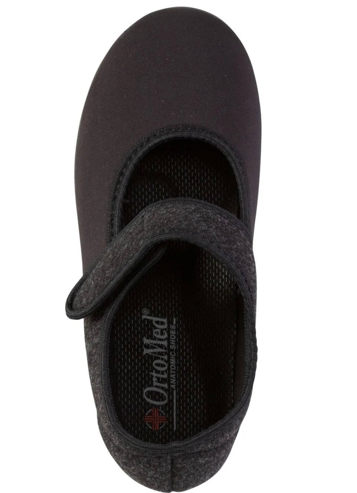 Spangenschuh aus weichem, teilweise meliertem Textilmaterial