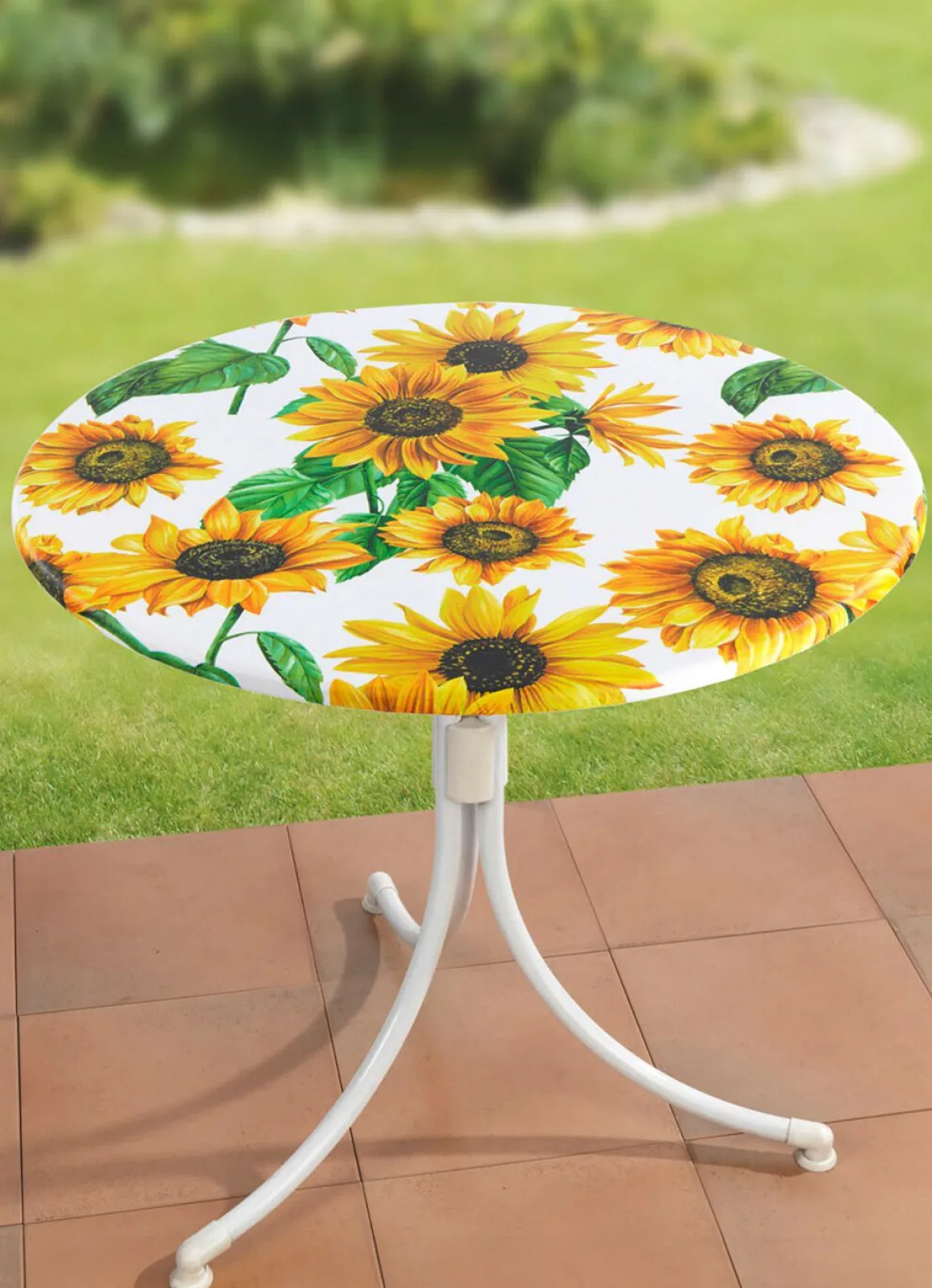 Spann-Tischdecke mit Sonnenblumen-Dessin