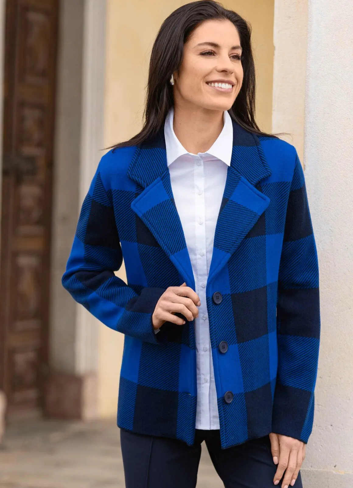 Strickblazer in grafischem Jacquardmuster