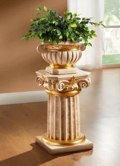 Säule mit Übertopf und echter Blattgoldauflage